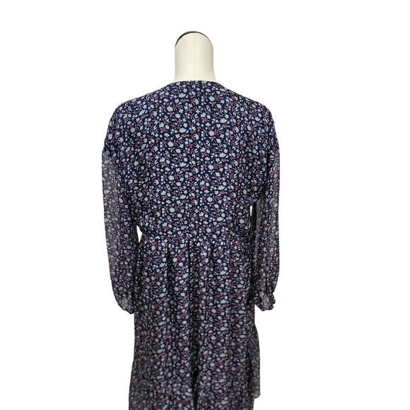 Madewell Women's Tie-Waist Midi Dress in Harvest Vine Navy Floral Size Large - Picture 3 of 10